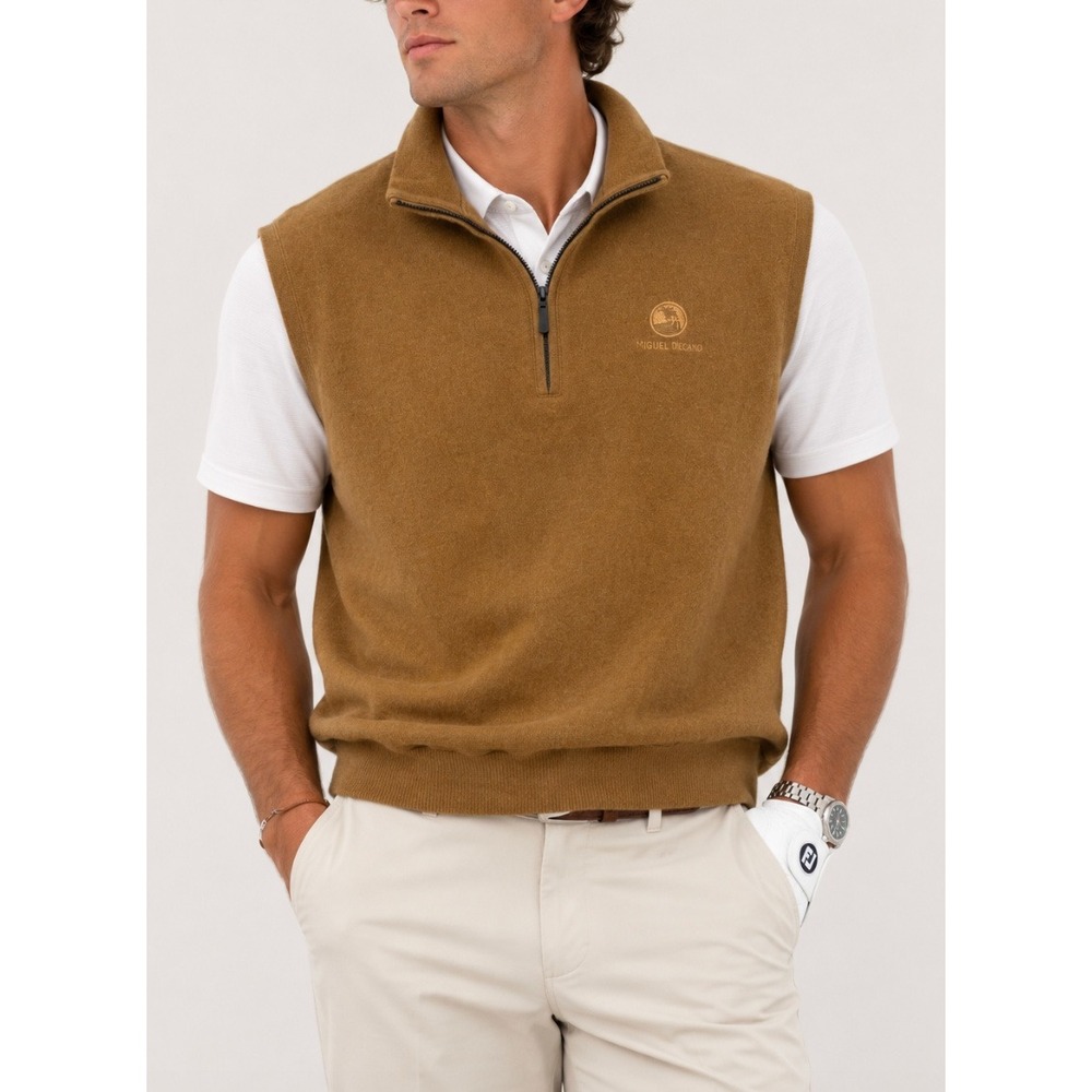 Carnoustie Pebble Beach Golf Vest Mens XL Camel Tan 1/4 Zip Partners N Pals